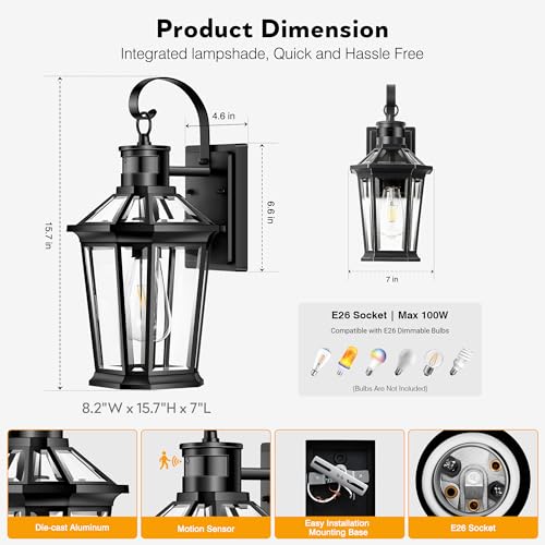 Motion Sensor Outdoor Wall Lantern (2 Count)