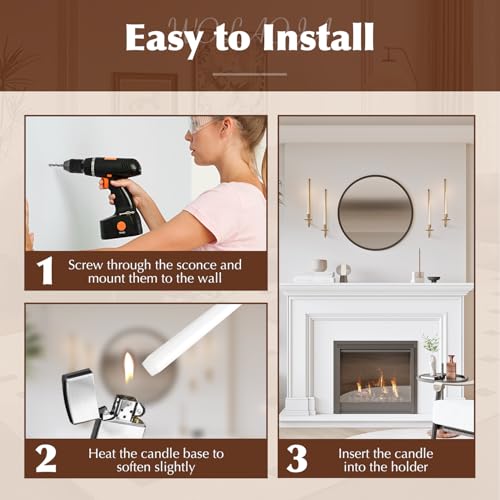 Metal Wall Candle Sconce Holder Set of 4 Wall Mount Candle Holder Pillar Holder Brass Modern Wall Candle Sconces Hanging for Living Room Farmhouse Fireplace Wedding (4 Count)