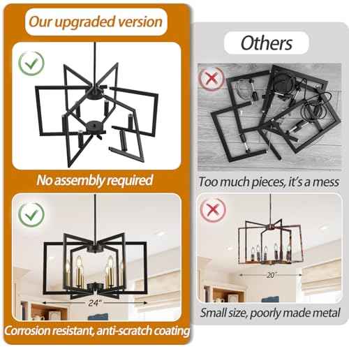6-Light Black Chandelier for Dining Room Light Fixture Over Table Foyer Lighting Fixtures Modern Farmhouse Geometric Metal Hanging Industrial Chandeliers for Entryway Kitchen Hallway