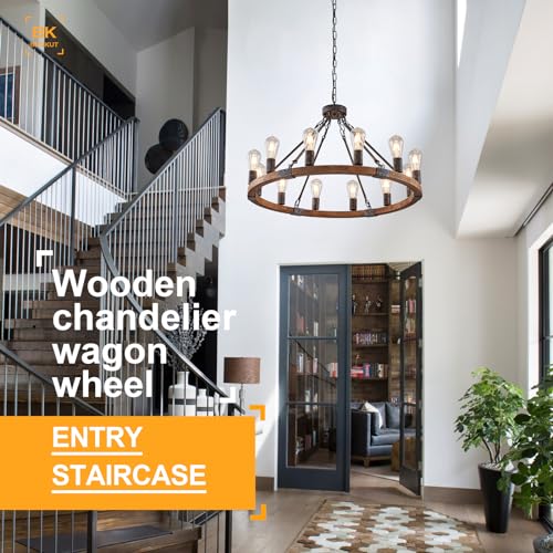Farmhouse Wagon Wheel Chandelier 31" 12