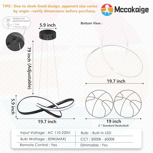 LED Chandelier Modern Pendant Light Contemporary Chandelier Ring Light Fixture Black with 3000K