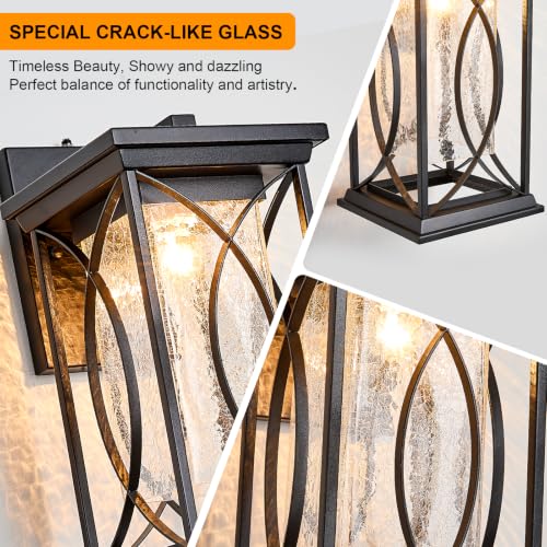 18" Extra Large Outdoor Sconce with photocell Sensor Coach Lantern Modern Large Exterior Light Fixture Waterproof Black Metal with Crack