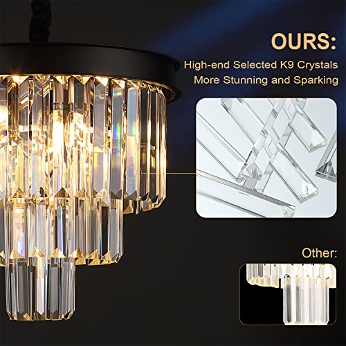 Small Black Crystal Chandelier 16” Modern Dining Room Pendant Light island