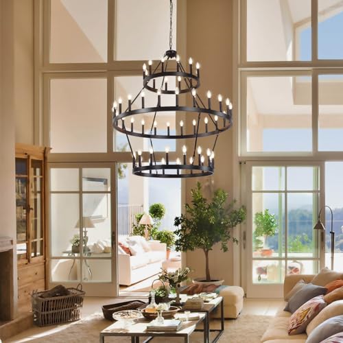3 Tier Black Large Wagon Wheel Chandelier