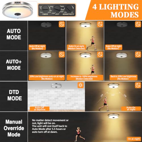 12" Nickle LED Motion Sensor Outdoor Ceiling Light