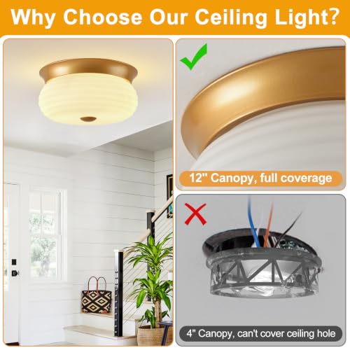 Gold Flush Mount Ceiling Light Fixtures (Gold-Milk Glass(No Assembly Required))