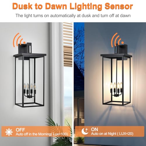 Large Exterior Wall Sconce Sensor Outdoor Lights for House 26'' Waterproof