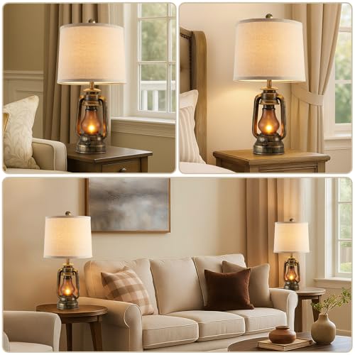 Set of 2 Farmhouse Lantern Table Lamps for Living Room with 2 USB Charging Ports (2 Count)