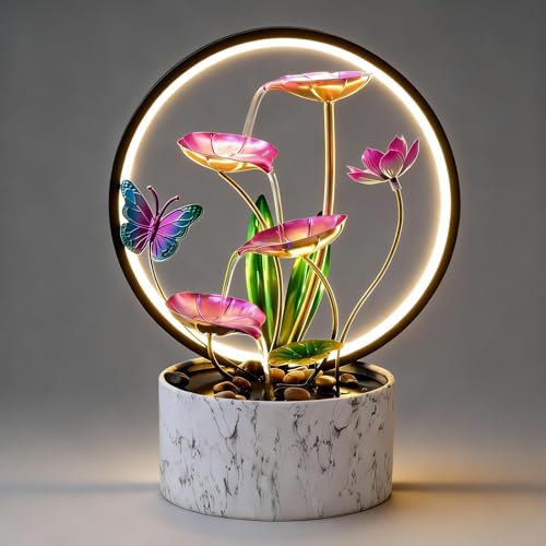 15 Inch Pink LED Metal Tabletop Water Fountain