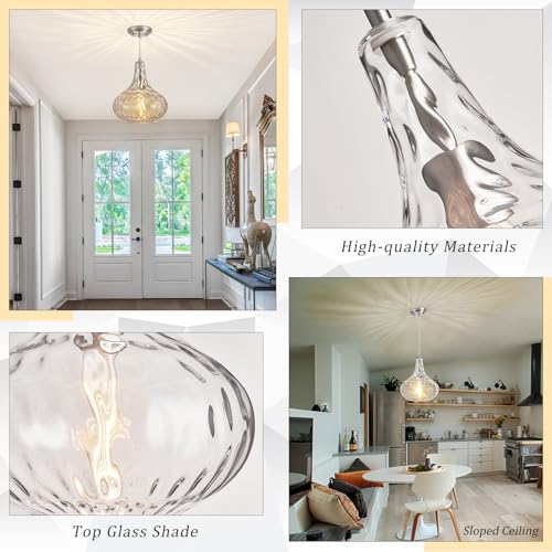 11" Brushed Nickel Hammered Glass Pendant Light