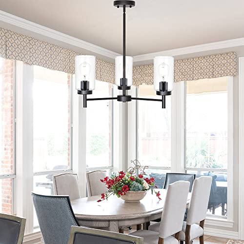 Farmhouse Chandeliers Black 3 Lights with Clear Glass Shades Modern Industrial Pendant Light Dining Room Lighting Fixtures Hanging Adjustable Wire Semi Flush Ceiling Lights