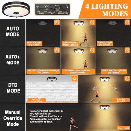 12" LED Motion Sensor Outdoor Ceiling Light Porch Lamp