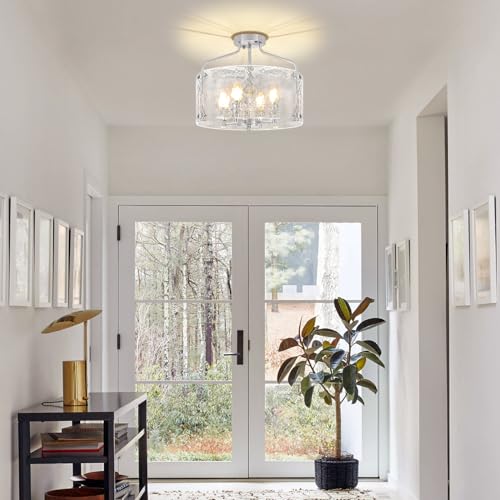 Brushed Nickel Semi Flush Mount Ceiling Lights 15.3'' Hallway Light Fixture