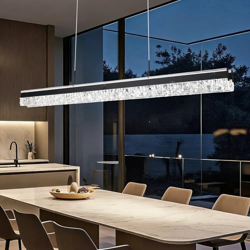 59" Modern Linear Chandelier Black Modern Pendant Light Fixture Dimmable Island Chandelier for Kitchen Island Lighting