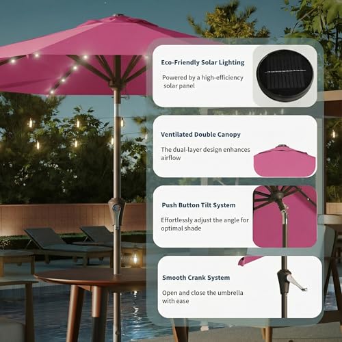 10FT Solar Umbrella 32 LED Lighted Patio Umbrella Table Market Umbrella w