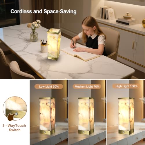 Modern Alabaster Rechargeable Cordless Table Lamp for Living Room