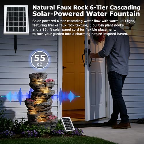 32.7" Tall Rock Solar Powered Water Fountain with LED Lights