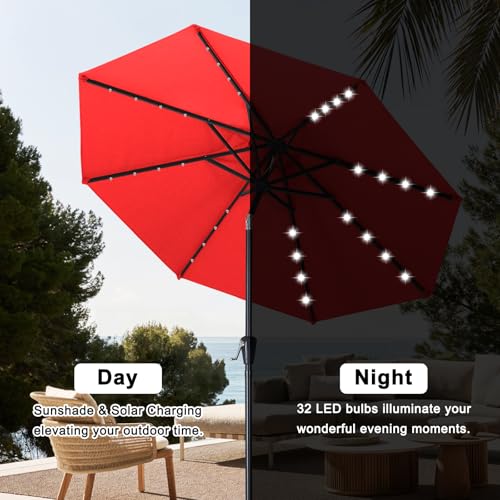 Solar Led Patio Umbrella with 32 Lights 9FT