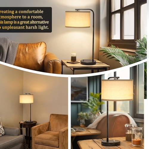 25" Tall Bedside Table Lamp with USB C+A Ports