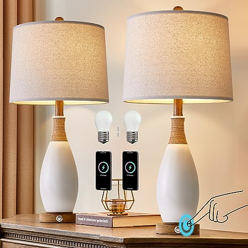 24.5” 3 Way Dimmable Touch Control Bedside Table Lamp Set of 2 with USB and Type