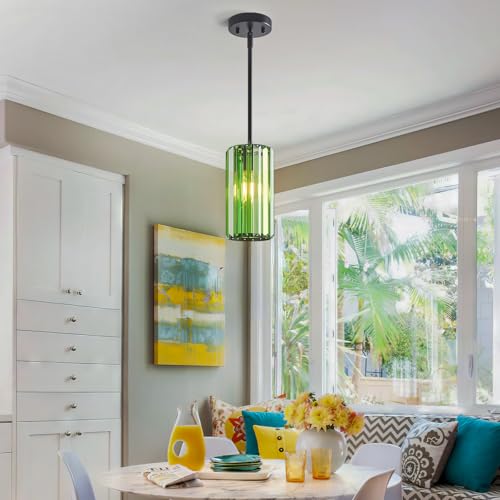 Modern Crystal Pendant Light Mini Dark Green Chandeliers Adjustable Pendant Lights Fixture for Kitchen Island Dinning Room Corridor Bedroom (3 Count)