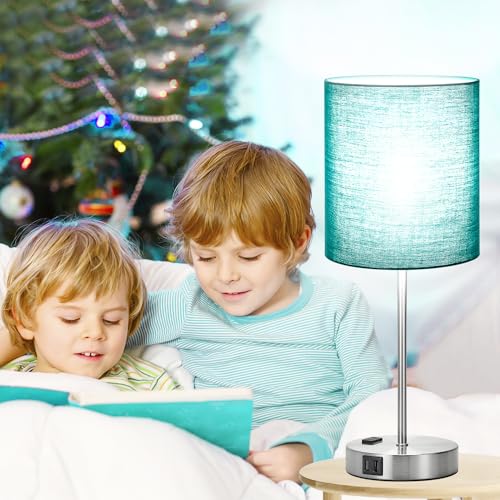 Green Touch Table Lamps Set of 2 with 2 USB & AC Outlet (2 Count)