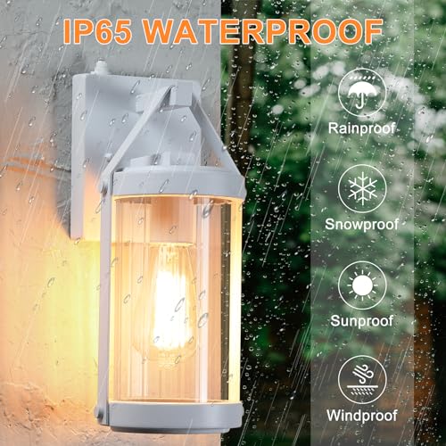 Dusk Dawn Sensor Outdoor Wall Sconce White Exterior Porch Lantern