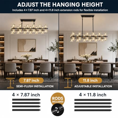 24 Light Linear Crystal Chandelier for Dining Room Kitchen Island 36inch