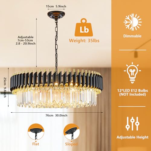 Black and Gold Crystal Chandelier Contemporary Large Crystals Chandeliers 30" with 6