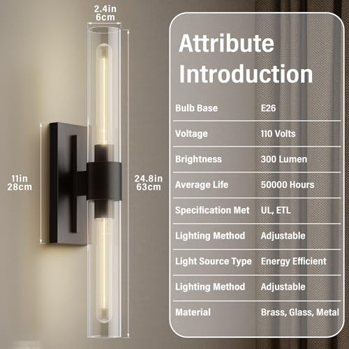 Black 22.8" Sconces Wall Lighting
