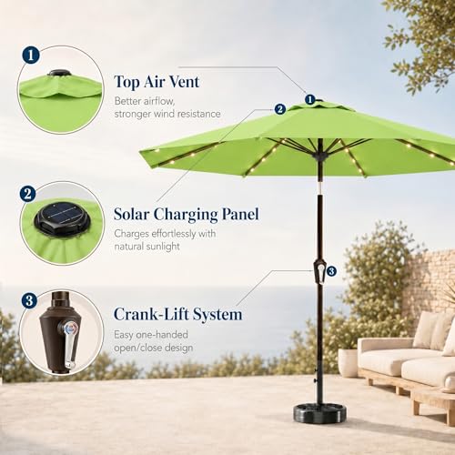 10FT Solar Patio Umbrella with Lights