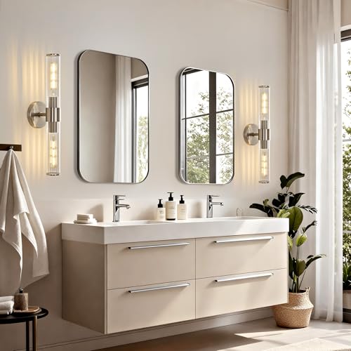 Hardwired Nickel Bathroom Vanity Light Threaded Glass Wall Sconce