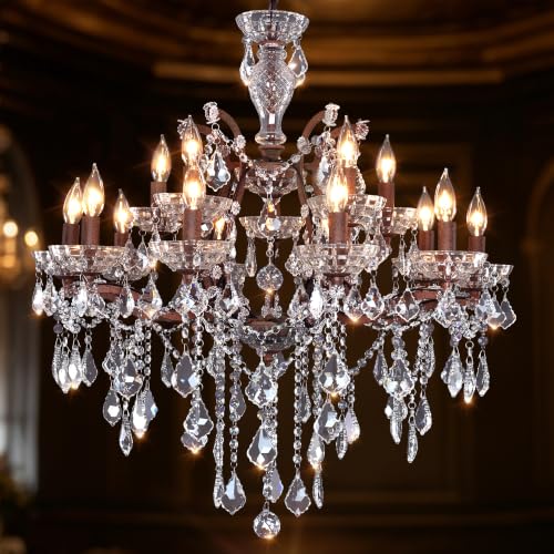 Modern Crystal Chandelier Light Fixture 15 Lights Vintage Rustic Maria Theresa Chandeliers for Dining Living Room
