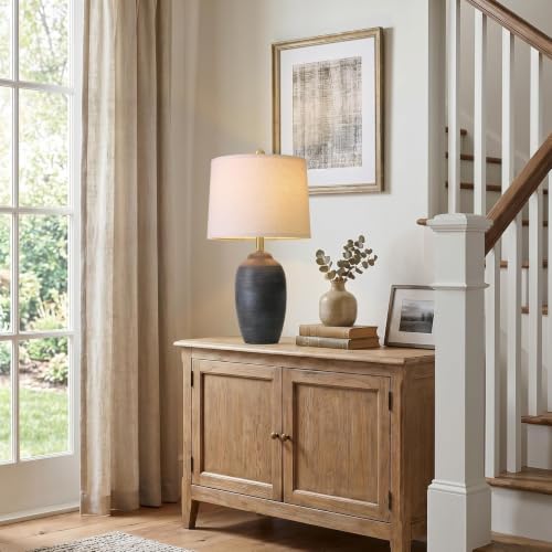 24.5" Vintage Ceramic Table Lamp for Living Room Black Single