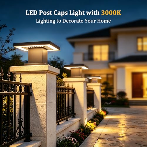 Outdoor Post Lights Modern 3000K LED Column Caps Lights Waterproof Outside Housing Pillar Lights Hard Wired Landscape Pathway Lamp Fence Deck Caps Lanterns For Gate Mailbox Pier Pedestal Lighting