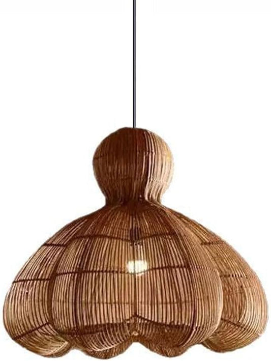 Woven Rattan Light，Petal-Shaped Rattan Lampshade，Large Hand-Woven Wabi-sabi Style Chandelier，Adjustable Pendant Light Fixtures for Dining Room, Kitchen, Living Room