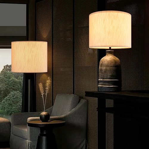 Beige Bamboo Knot Linen Textured Lamp Shades Set of 2 Large Drum Lamp Shade 16``Top x 16``Bottom x 12``High (2 Count)