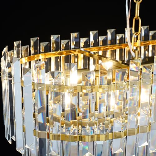 Modern Rectangular Crystal Chandelier Gold Finish Linear Pendant 10