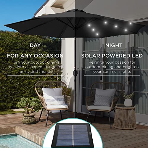 10ft Solar Polyester LED Lighted Patio Umbrella w (10 Feet)