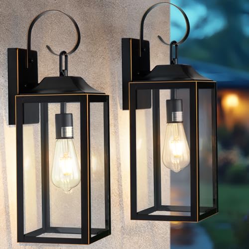 19" Large Outdoor Wall Lights Black with Gold Trim 2 Pack (2 Count)