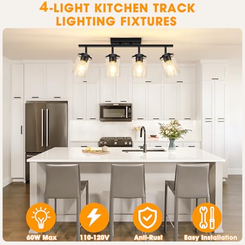 4 Lights Track Lighting Fixtures Ceiling with Clear Glass Shades
