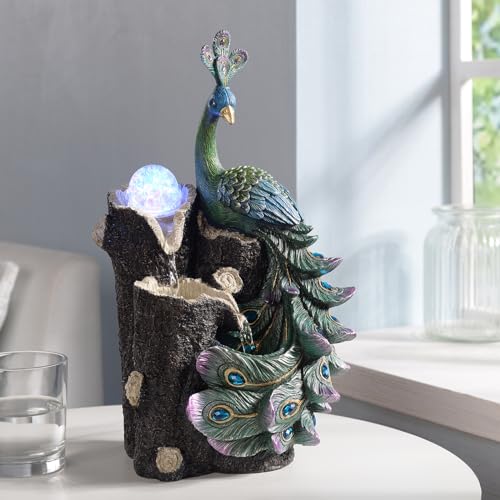 Tabletop Peacock Waterfall Fountain