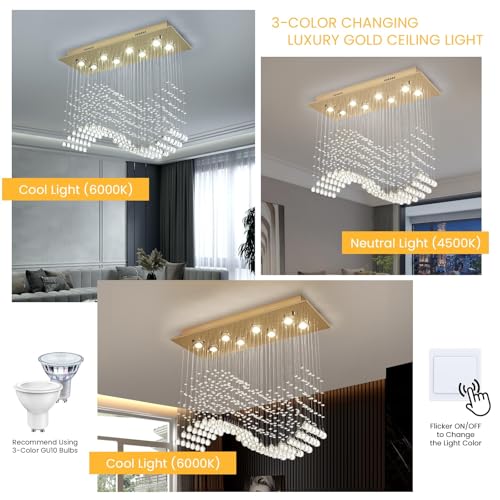 Rectangular Gold Crystal Chandelier for Dining Room