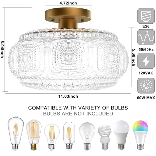 11 Inch Globe Glass Semi Flush Mount Ceiling Light Fixture