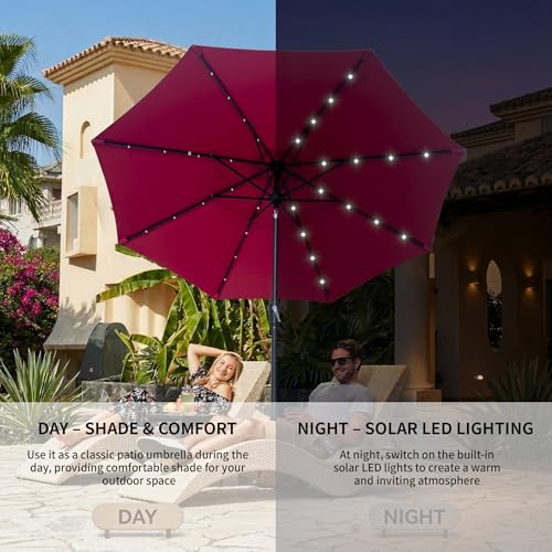 9FT Solar Patio Umbrella with 32 LED Lights