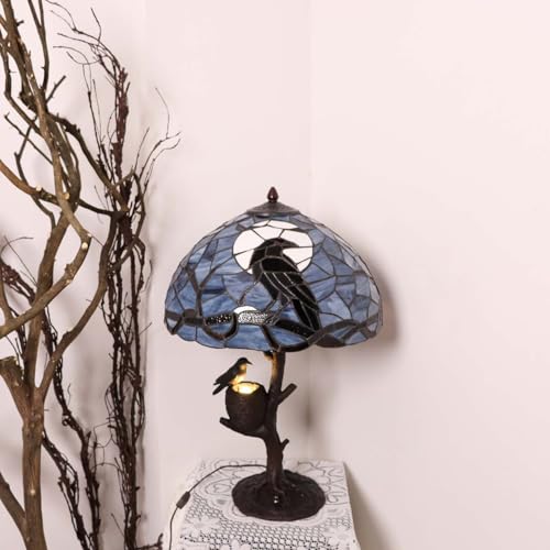 L10968 Raven Nest Tiffany Style Stained Glass Table Lamp