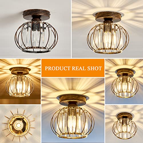 Semi Flush Mount Ceiling Light Fixture E26 Mini Crystal Chandelier Oil Rubbed Bronze Small Ceiling Lamp for Entryway Bedroom Bathroom Hallway Closet Foyer Light