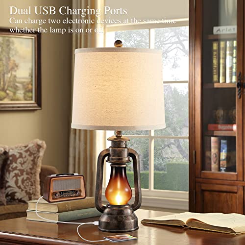 Farmhouse Lantern Table Lamps for Living Room Set of 2 with USB C+A (2 Count)