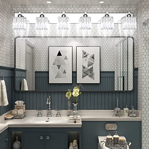 Bathroom Vanity Light Fixtures 6 Light Chrome Vanity Light for Bathroom Crystal Vanity Lighting Fixtures