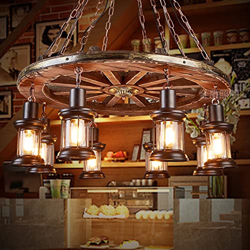 Vintage Industrial Wood Chandelier with 8 Light Rudder Shape